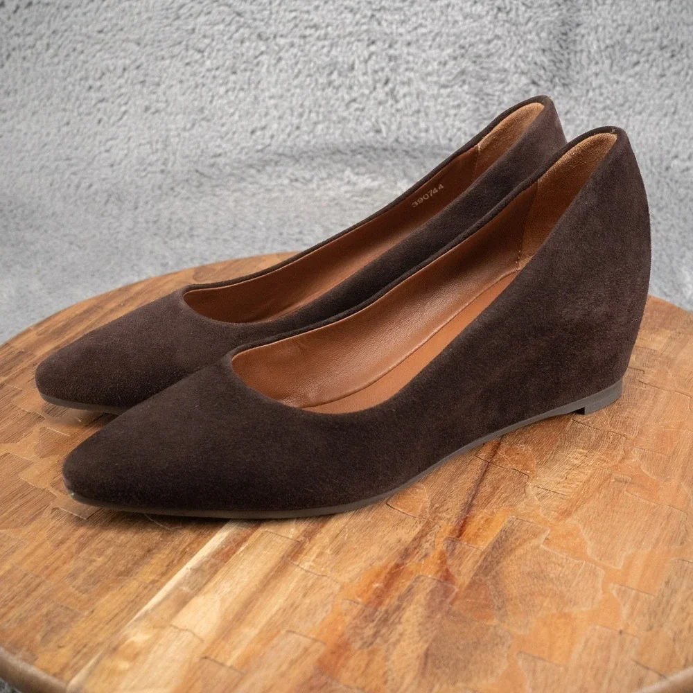 Aquatalia Marvin K Zana Brown Suede 8.5‎ M Wedge Heels Italy